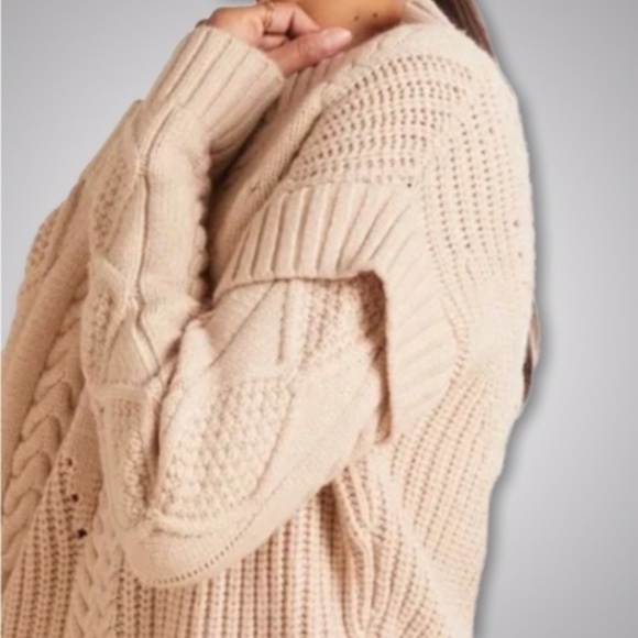 Jamison Myles Cable Knit pullover Sweater Oatmeal sz XS - Picture 3 of 7